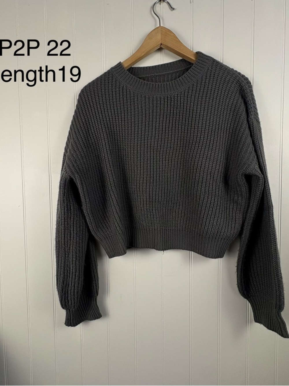 Cider Cropped Knit Sweater Grey Minimalist Soft Girl Cozy oversized XS - Picture 4 of 6